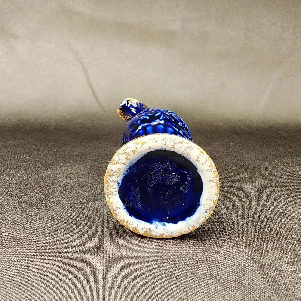 Dark  Blue with Gold accents Miniature Vase 4.5 inches Tall Unmarked